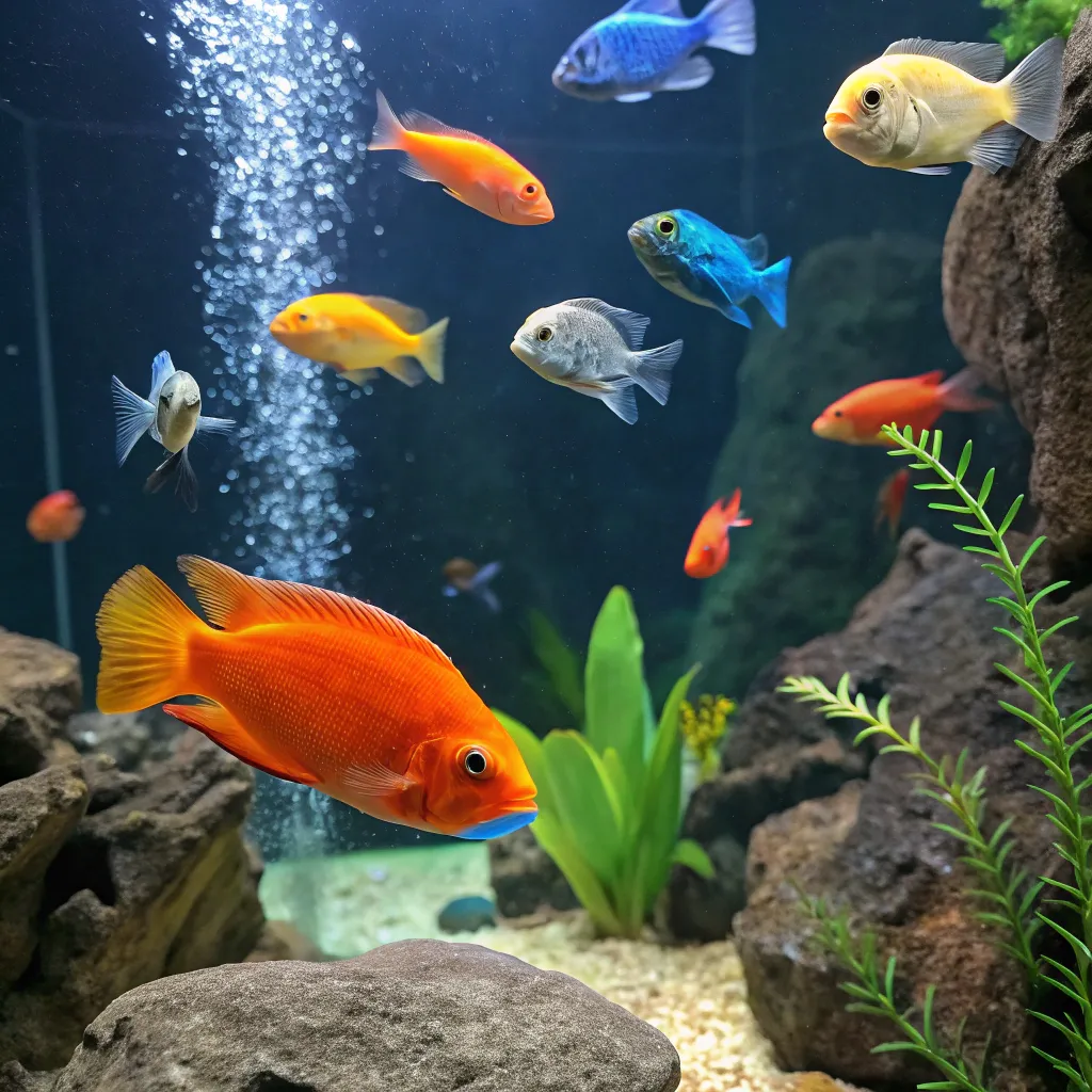 Aquarium with various colorful fish