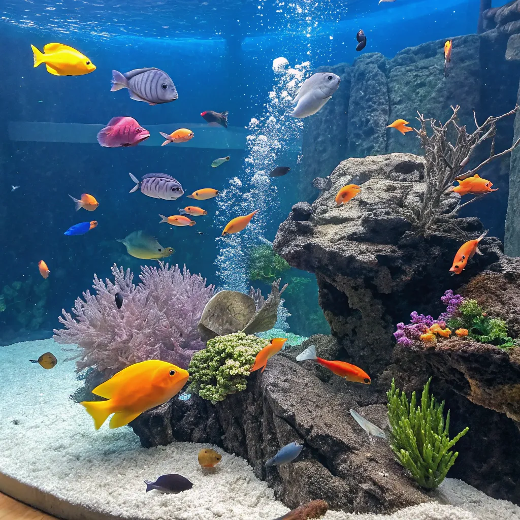 Colorful aquarium with various fish